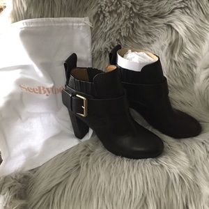 See By Chloe black leather ankle booties NWT